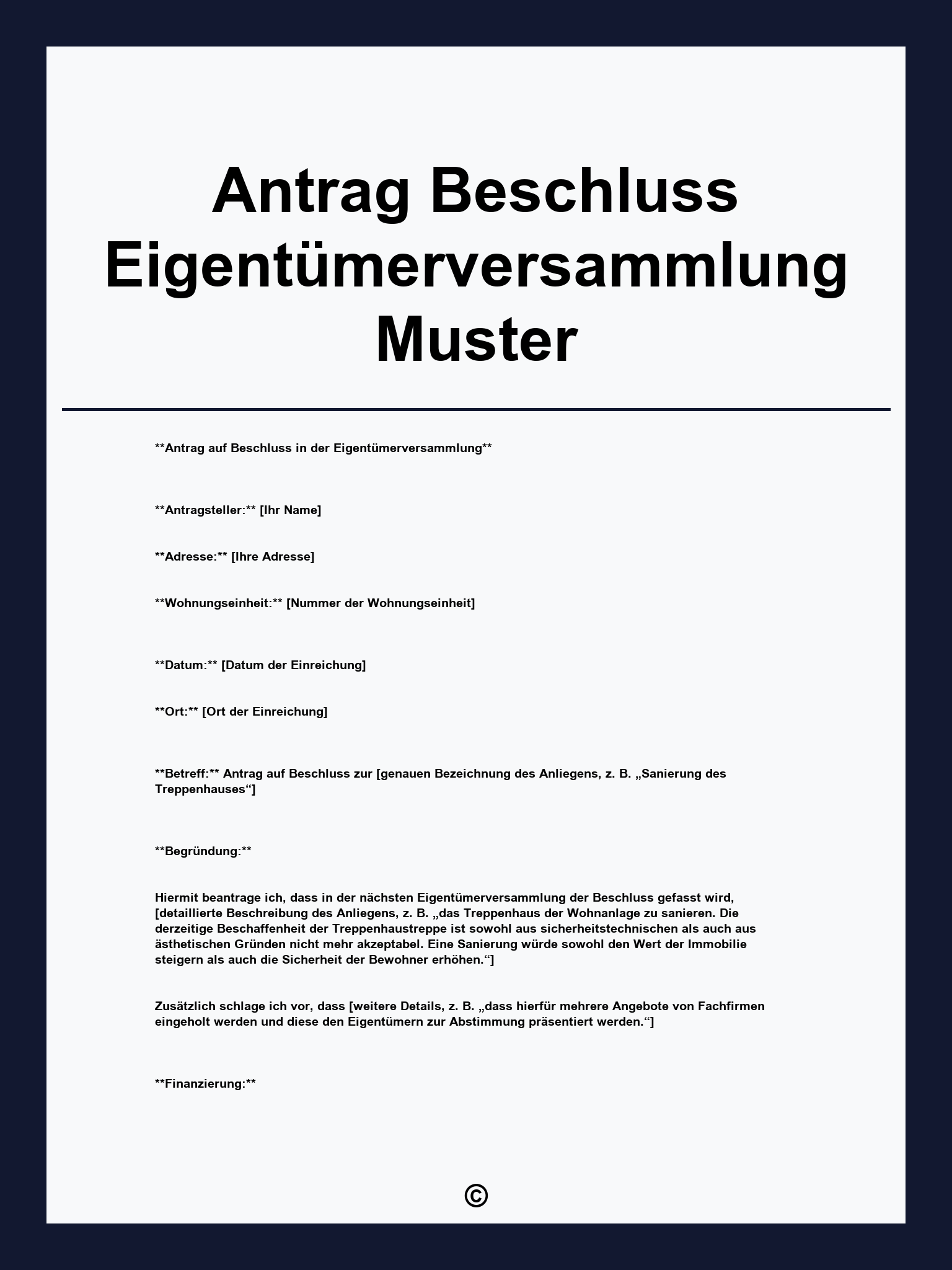 Antrag Beschluss Eigentümerversammlung Muster